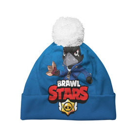 Шапка 3D c помпоном с принтом BRAWL STARS CROW в городе Новоалтайск, 100% полиэстер | универсальный размер, печать по всей поверхности изделия | brawl stars | bull | colt | leon | stars | берли | бо | брок | джесси | динамайк | дэррил | кольт | леон | морти | нита | пайпер | пенни | поко | пэм | рикошет | спайк | фрэнк | шелли | эль примо
