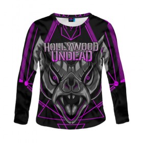Женский лонгслив 3D с принтом Hollywood Undead в городе Новоалтайск, 100% полиэстер | длинные рукава, круглый вырез горловины, полуприлегающий силуэт | been | bloody nose | california | hell | lyrics | music | octone | official | psalms | records | rock | song | to | vevo | video | кранккор | метал | рэп рок | электроник