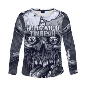 Женский лонгслив 3D с принтом Hollywood Undead в городе Новоалтайск, 100% полиэстер | длинные рукава, круглый вырез горловины, полуприлегающий силуэт | been | bloody nose | california | hell | lyrics | music | octone | official | psalms | records | rock | song | to | vevo | video | кранккор | метал | рэп рок | электроник