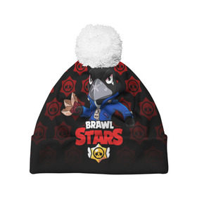 Шапка 3D c помпоном с принтом BRAWL STARS CROW в городе Новоалтайск, 100% полиэстер | универсальный размер, печать по всей поверхности изделия | brawl stars | bull | colt | crow | leon | stars | берли | ворон | динамайк | дэррил | кольт | леон | мортис | нита | пайпер | пенни | поко | пэм | рикошет | спайк | фрэнк | шелли | эль примо