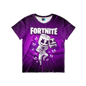 Детская футболка 3D с принтом FORTNITE MARSHMELLO в городе Новоалтайск, 100% гипоаллергенный полиэфир | прямой крой, круглый вырез горловины, длина до линии бедер, чуть спущенное плечо, ткань немного тянется | chapter 2 | fortnite | marshmello | диджей | игры | маршмэллоу | молоток | фортнайт