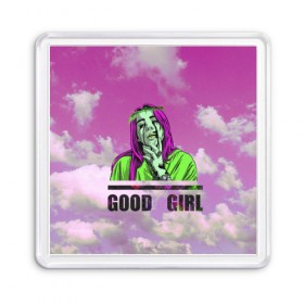 Магнит 55*55 с принтом GOOD GIRL в городе Новоалтайск, Пластик | Размер: 65*65 мм; Размер печати: 55*55 мм | bad guy | billi | billie | billie eilish | billy | eilish | pink | retrowave | vaporwave | vhs | айлиш | беляш | били | били айлиш | билли айлиш | биляш | вхс | певица | розовый