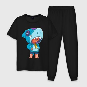 Мужская пижама хлопок с принтом BRAWL STARS LEON SHARK в городе Новоалтайск, 100% хлопок | брюки и футболка прямого кроя, без карманов, на брюках мягкая резинка на поясе и по низу штанин
 | brawl stars | bull | colt | crow | leon | leon shark | shark | stars | акула | берли | ворон | динамайк | кольт | леон | леон акула | нита | спайк | шелли | эль примо