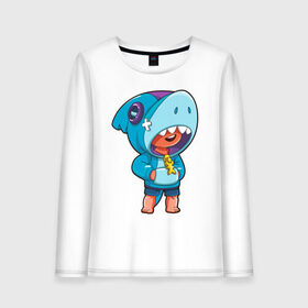 Женский лонгслив хлопок с принтом BRAWL STARS LEON SHARK в городе Новоалтайск, 100% хлопок |  | brawl stars | bull | colt | crow | leon | leon shark | shark | stars | акула | берли | ворон | динамайк | кольт | леон | леон акула | нита | спайк | шелли | эль примо