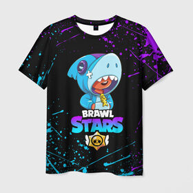 Мужская футболка 3D с принтом BRAWL STARS LEON SHARK в городе Новоалтайск, 100% полиэфир | прямой крой, круглый вырез горловины, длина до линии бедер | brawl stars | bull | colt | crow | leon | leon shark | shark | stars | акула | берли | ворон | динамайк | кольт | леон | леон акула | нита | спайк | шелли | эль примо