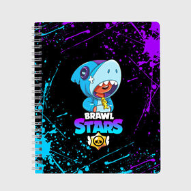 Тетрадь с принтом BRAWL STARS LEON SHARK в городе Новоалтайск, 100% бумага | 48 листов, плотность листов — 60 г/м2, плотность картонной обложки — 250 г/м2. Листы скреплены сбоку удобной пружинной спиралью. Уголки страниц и обложки скругленные. Цвет линий — светло-серый
 | brawl stars | bull | colt | crow | leon | leon shark | shark | stars | акула | берли | ворон | динамайк | кольт | леон | леон акула | нита | спайк | шелли | эль примо