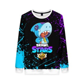 Женский свитшот 3D с принтом BRAWL STARS LEON SHARK в городе Новоалтайск, 100% полиэстер с мягким внутренним слоем | круглый вырез горловины, мягкая резинка на манжетах и поясе, свободная посадка по фигуре | brawl stars | bull | colt | crow | leon | leon shark | shark | stars | акула | берли | ворон | динамайк | кольт | леон | леон акула | нита | спайк | шелли | эль примо