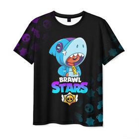 Мужская футболка 3D с принтом BRAWL STARS LEON SHARK в городе Новоалтайск, 100% полиэфир | прямой крой, круглый вырез горловины, длина до линии бедер | brawl stars | bull | colt | crow | leon | leon shark | shark | stars | акула | берли | ворон | динамайк | кольт | леон | леон акула | нита | спайк | шелли | эль примо