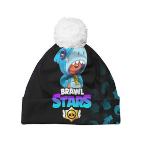 Шапка 3D c помпоном с принтом BRAWL STARS LEON SHARK в городе Новоалтайск, 100% полиэстер | универсальный размер, печать по всей поверхности изделия | brawl stars | bull | colt | crow | leon | leon shark | shark | stars | акула | берли | ворон | динамайк | кольт | леон | леон акула | нита | спайк | шелли | эль примо