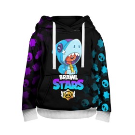 Детская толстовка 3D с принтом BRAWL STARS LEON SHARK в городе Новоалтайск, 100% полиэстер | двухслойный капюшон со шнурком для регулировки, мягкие манжеты на рукавах и по низу толстовки, спереди карман-кенгуру с мягким внутренним слоем | brawl stars | bull | colt | crow | leon | leon shark | shark | stars | акула | берли | ворон | динамайк | кольт | леон | леон акула | нита | спайк | шелли | эль примо