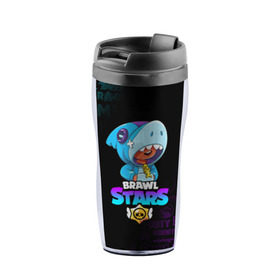 Термокружка-непроливайка с принтом BRAWL STARS LEON SHARK в городе Новоалтайск, внутренняя часть — пищевой пластик, наружная часть — прозрачный пластик, между ними — полиграфическая вставка с рисунком | объем — 350 мл, герметичная крышка | brawl stars | bull | colt | crow | leon | leon shark | shark | stars | акула | берли | ворон | динамайк | кольт | леон | леон акула | нита | спайк | шелли | эль примо