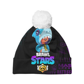 Шапка 3D c помпоном с принтом BRAWL STARS LEON SHARK в городе Новоалтайск, 100% полиэстер | универсальный размер, печать по всей поверхности изделия | brawl stars | bull | colt | crow | leon | leon shark | shark | stars | акула | берли | ворон | динамайк | кольт | леон | леон акула | нита | спайк | шелли | эль примо