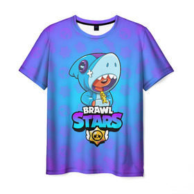 Мужская футболка 3D с принтом BRAWL STARS LEON SHARK в городе Новоалтайск, 100% полиэфир | прямой крой, круглый вырез горловины, длина до линии бедер | Тематика изображения на принте: brawl stars | bull | colt | crow | leon | leon shark | shark | stars | акула | берли | ворон | динамайк | кольт | леон | леон акула | нита | спайк | шелли | эль примо
