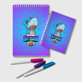 Блокнот с принтом BRAWL STARS LEON SHARK в городе Новоалтайск, 100% бумага | 48 листов, плотность листов — 60 г/м2, плотность картонной обложки — 250 г/м2. Листы скреплены удобной пружинной спиралью. Цвет линий — светло-серый
 | Тематика изображения на принте: brawl stars | bull | colt | crow | leon | leon shark | shark | stars | акула | берли | ворон | динамайк | кольт | леон | леон акула | нита | спайк | шелли | эль примо