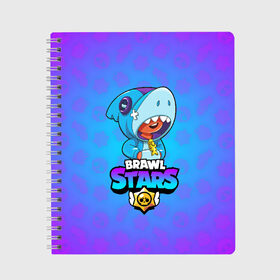 Тетрадь с принтом BRAWL STARS LEON SHARK в городе Новоалтайск, 100% бумага | 48 листов, плотность листов — 60 г/м2, плотность картонной обложки — 250 г/м2. Листы скреплены сбоку удобной пружинной спиралью. Уголки страниц и обложки скругленные. Цвет линий — светло-серый
 | brawl stars | bull | colt | crow | leon | leon shark | shark | stars | акула | берли | ворон | динамайк | кольт | леон | леон акула | нита | спайк | шелли | эль примо