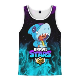 Мужская майка 3D с принтом BRAWL STARS LEON SHARK в городе Новоалтайск, 100% полиэстер | круглая горловина, приталенный силуэт, длина до линии бедра. Пройма и горловина окантованы тонкой бейкой | brawl stars | bull | colt | crow | leon | leon shark | shark | stars | акула | берли | ворон | динамайк | кольт | леон | леон акула | нита | спайк | шелли | эль примо