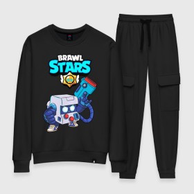 Женский костюм хлопок с принтом BRAWL STARS 8-BIT в городе Новоалтайск, 100% хлопок | на свитшоте круглая горловина, мягкая резинка по низу. Брюки заужены к низу, на них два вида карманов: два 
