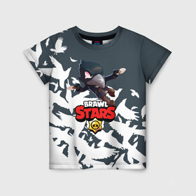 Детская футболка 3D с принтом BRAWL STARS  CROW в городе Новоалтайск, 100% гипоаллергенный полиэфир | прямой крой, круглый вырез горловины, длина до линии бедер, чуть спущенное плечо, ткань немного тянется | brawl stars | bull | colt | crow | leon | leon shark | shark | stars | акула | берли | ворон | динамайк | кольт | леон | леон акула | нита | спайк | шелли | эль примо