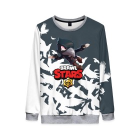 Женский свитшот 3D с принтом BRAWL STARS CROW в городе Новоалтайск, 100% полиэстер с мягким внутренним слоем | круглый вырез горловины, мягкая резинка на манжетах и поясе, свободная посадка по фигуре | brawl stars | bull | colt | crow | leon | leon shark | shark | stars | акула | берли | ворон | динамайк | кольт | леон | леон акула | нита | спайк | шелли | эль примо