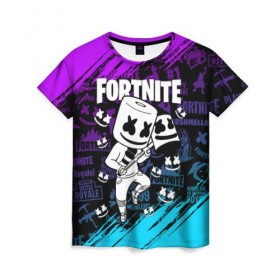 Женская футболка 3D с принтом FORTNITE MARSHMELLO в городе Новоалтайск, 100% полиэфир ( синтетическое хлопкоподобное полотно) | прямой крой, круглый вырез горловины, длина до линии бедер | fnchap2 | fortnite | fortnite 2 | fortnite x | marshmello | ninja | ninja hyper streamer | ninja streamer | streamer | tyler blevins | маршмелло | ниндзя | фортнайт | фортнайт 2 | фортнайт глава 2