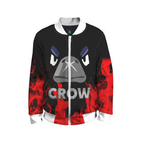 Детский бомбер 3D с принтом Brawl Stars CROW в городе Новоалтайск, 100% полиэстер | застегивается на молнию, по бокам два кармана без застежек, мягкие манжеты, по низу бомбера и на воротнике — эластичная резинка | brawl | brawl stars | crow | leon | stars | бравл | бравл старс | браво старс | ворон | ворона | игра | компьютерная | кров | леон | онлайн | старс
