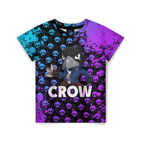 Детская футболка 3D с принтом Brawl Stars CROW в городе Новоалтайск, 100% гипоаллергенный полиэфир | прямой крой, круглый вырез горловины, длина до линии бедер, чуть спущенное плечо, ткань немного тянется | brawl | brawl stars | crow | leon | stars | бравл | бравл старс | браво старс | ворон | ворона | игра | компьютерная | кров | леон | онлайн | старс