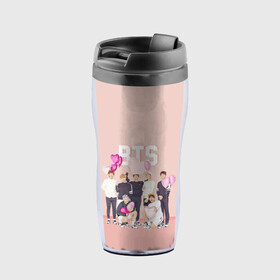 Термокружка-непроливайка с принтом BTS в городе Новоалтайск, внутренняя часть — пищевой пластик, наружная часть — прозрачный пластик, между ними — полиграфическая вставка с рисунком | объем — 350 мл, герметичная крышка | Тематика изображения на принте: army | bangtan | beyond | boys | bts | j hope | jimin | jin | jungkook | k pop | rm | scene | suga | the | v | армия | арэма | бтс | ви | джей хоупа | сюги | чимина | чина | чонгука