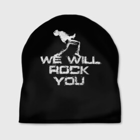 Шапка 3D с принтом Queen. We Will Rock You в городе Новоалтайск, 100% полиэстер | универсальный размер, печать по всей поверхности изделия | bohemian | brian | freddie | may | mercury | queen | rhapsody | roger | taylor | богемная | богемская | брайан | джон | королева | меркьюри | мэй | рапсодия | роджер | тейлор | фредди