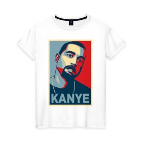 Женская футболка хлопок с принтом Kanye West в городе Новоалтайск, 100% хлопок | прямой крой, круглый вырез горловины, длина до линии бедер, слегка спущенное плечо | 