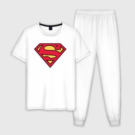 Мужская пижама хлопок с принтом Superman logo в городе Новоалтайск, 100% хлопок | брюки и футболка прямого кроя, без карманов, на брюках мягкая резинка на поясе и по низу штанин
 | clark kent | superman | кларк кент | супермен | супермэн