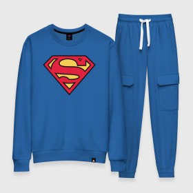 Женский костюм хлопок с принтом Superman logo в городе Новоалтайск, 100% хлопок | на свитшоте круглая горловина, мягкая резинка по низу. Брюки заужены к низу, на них два вида карманов: два 