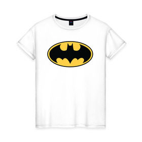 Женская футболка хлопок с принтом Batman logo в городе Новоалтайск, 100% хлопок | прямой крой, круглый вырез горловины, длина до линии бедер, слегка спущенное плечо | bat man | batman | batman comics | caped crusader | comics | dark knight | бетмен | брюс уэйн | бэт мен | бэтмен | тёмный рыцарь