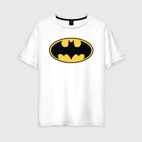Женская футболка хлопок Oversize с принтом Batman logo в городе Новоалтайск, 100% хлопок | свободный крой, круглый ворот, спущенный рукав, длина до линии бедер
 | bat man | batman | batman comics | caped crusader | comics | dark knight | бетмен | брюс уэйн | бэт мен | бэтмен | тёмный рыцарь