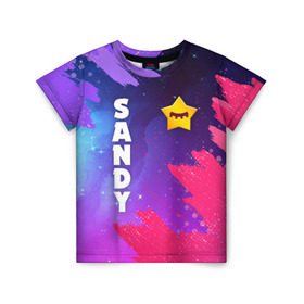 Детская футболка 3D с принтом BRAWL STARS - SANDY в городе Новоалтайск, 100% гипоаллергенный полиэфир | прямой крой, круглый вырез горловины, длина до линии бедер, чуть спущенное плечо, ткань немного тянется | brawl | bull | colt | crow | game | games | leon | online | penny | poco | sandy | shelly | spike | star | stars | wanted | брав | бравл | браво | звезда | звезды | игра | игры | лого | онлайн | сенди | старс | сэнди