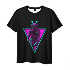 Мужская футболка 3D с принтом Samurai Retro Neon в городе Новоалтайск, 100% полиэфир | прямой крой, круглый вырез горловины, длина до линии бедер | neon | retro | retrowave | samurai | warior | wave | воин | воины | войны | гладиатор | неон | ретро | ретровейв | рэтро | самураи | самурай
