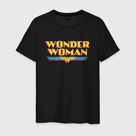 Мужская футболка хлопок с принтом Wonder Woman Text Logo в городе Новоалтайск, 100% хлопок | прямой крой, круглый вырез горловины, длина до линии бедер, слегка спущенное плечо. | dc | dc comics | diana prince | shtatjl | wonder woman | вандер вуман | вондер вуман | диана принс | супер женщина | чудо женщина