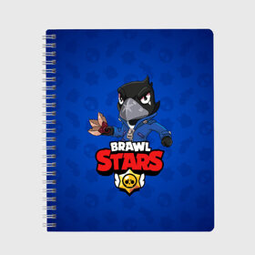 Тетрадь с принтом BRAWL STARS CROW в городе Новоалтайск, 100% бумага | 48 листов, плотность листов — 60 г/м2, плотность картонной обложки — 250 г/м2. Листы скреплены сбоку удобной пружинной спиралью. Уголки страниц и обложки скругленные. Цвет линий — светло-серый
 | 8 bit | 8 бит | brawl stars | bull | colt | crow | leon | leon shark | shark | stars | акула | берли | ворон | динамайк | кольт | леон | леон акула | нита | спайк | шелли | эль примо
