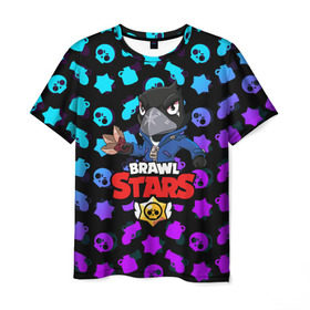 Мужская футболка 3D с принтом BRAWL STARS CROW в городе Новоалтайск, 100% полиэфир | прямой крой, круглый вырез горловины, длина до линии бедер | 8 bit | 8 бит | brawl stars | bull | colt | crow | leon | leon shark | shark | stars | акула | берли | ворон | динамайк | кольт | леон | леон акула | нита | спайк | шелли | эль примо