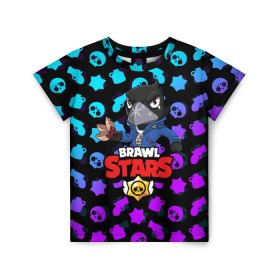 Детская футболка 3D с принтом BRAWL STARS CROW в городе Новоалтайск, 100% гипоаллергенный полиэфир | прямой крой, круглый вырез горловины, длина до линии бедер, чуть спущенное плечо, ткань немного тянется | 8 bit | 8 бит | brawl stars | bull | colt | crow | leon | leon shark | shark | stars | акула | берли | ворон | динамайк | кольт | леон | леон акула | нита | спайк | шелли | эль примо