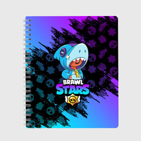 Тетрадь с принтом BRAWL STARS LEON SHARK в городе Новоалтайск, 100% бумага | 48 листов, плотность листов — 60 г/м2, плотность картонной обложки — 250 г/м2. Листы скреплены сбоку удобной пружинной спиралью. Уголки страниц и обложки скругленные. Цвет линий — светло-серый
 | 8 bit | 8 бит | brawl stars | bull | colt | crow | leon | leon shark | shark | stars | акула | берли | ворон | динамайк | кольт | леон | леон акула | нита | спайк | шелли | эль примо