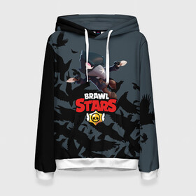 Женская толстовка 3D с принтом BRAWL STARS CROW в городе Новоалтайск, 100% полиэстер  | двухслойный капюшон со шнурком для регулировки, мягкие манжеты на рукавах и по низу толстовки, спереди карман-кенгуру с мягким внутренним слоем. | 8 bit | 8 бит | brawl stars | bull | colt | crow | leon | leon shark | shark | stars | акула | берли | ворон | динамайк | кольт | леон | леон акула | нита | спайк | шелли | эль примо