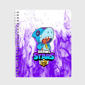 Тетрадь с принтом BRAWL STARS LEON SHARK в городе Новоалтайск, 100% бумага | 48 листов, плотность листов — 60 г/м2, плотность картонной обложки — 250 г/м2. Листы скреплены сбоку удобной пружинной спиралью. Уголки страниц и обложки скругленные. Цвет линий — светло-серый
 | 8 bit | 8 бит | brawl stars | bull | colt | crow | leon | leon shark | shark | stars | акула | берли | ворон | динамайк | кольт | леон | леон акула | нита | спайк | шелли | эль примо