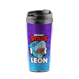 Термокружка-непроливайка с принтом BRAWL STARS LEON SHARK в городе Новоалтайск, внутренняя часть — пищевой пластик, наружная часть — прозрачный пластик, между ними — полиграфическая вставка с рисунком | объем — 350 мл, герметичная крышка | 8 bit | 8 бит | brawl stars | bull | colt | crow | leon | leon shark | shark | stars | акула | берли | ворон | динамайк | кольт | леон | леон акула | нита | спайк | шелли | эль примо