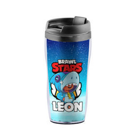 Термокружка-непроливайка с принтом BRAWL STARS LEON SHARK в городе Новоалтайск, внутренняя часть — пищевой пластик, наружная часть — прозрачный пластик, между ними — полиграфическая вставка с рисунком | объем — 350 мл, герметичная крышка | 8 bit | 8 бит | brawl stars | bull | colt | crow | leon | leon shark | shark | stars | акула | берли | ворон | динамайк | кольт | леон | леон акула | нита | спайк | шелли | эль примо