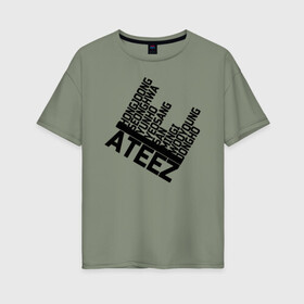 Женская футболка хлопок Oversize с принтом Ateez в городе Новоалтайск, 100% хлопок | свободный крой, круглый ворот, спущенный рукав, длина до линии бедер
 | ateez | atiny | destiny | k pop | kpop | kq fellaz | атеез | атез | атэз | ёсан | к поп | кпоп | минки | сан | сонхва | тин поп | уён | хонджун | чонхо | эйтиз | эйтини | юнхо