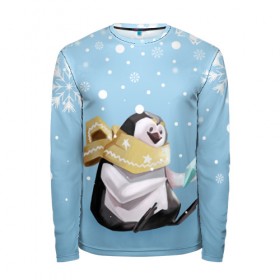 Мужской лонгслив 3D с принтом New Year Penguin в городе Новоалтайск, 100% полиэстер | длинные рукава, круглый вырез горловины, полуприлегающий силуэт | happy new year | santa | дед мороз | каникулы | мороз | новогодний свитер | новый год | оливье | праздник | рождество | санта клаус | свитер новогодний | снег | снегурочка | снежинки