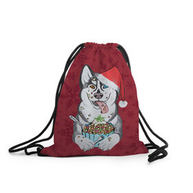 Рюкзак-мешок 3D с принтом Christmas Husky в городе Новоалтайск, 100% полиэстер | плотность ткани — 200 г/м2, размер — 35 х 45 см; лямки — толстые шнурки, застежка на шнуровке, без карманов и подкладки | happy new year | santa | дед мороз | каникулы | мороз | новогодний свитер | новый год | оливье | праздник | рождество | санта клаус | свитер новогодний | снег | снегурочка | снежинки