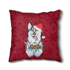 Подушка 3D с принтом Christmas Husky в городе Новоалтайск, наволочка – 100% полиэстер, наполнитель – холлофайбер (легкий наполнитель, не вызывает аллергию). | состоит из подушки и наволочки. Наволочка на молнии, легко снимается для стирки | happy new year | santa | дед мороз | каникулы | мороз | новогодний свитер | новый год | оливье | праздник | рождество | санта клаус | свитер новогодний | снег | снегурочка | снежинки