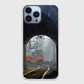 Чехол для iPhone 13 Pro Max с принтом Трамвай в городе Новоалтайск,  |  | Тематика изображения на принте: rails | railway | tram | trees | tunnel | деревья | железная дорога | рельсы | тоннель | трамвай