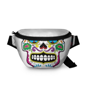 Поясная сумка 3D с принтом Skull - сахарный череп в городе Новоалтайск, 100% полиэстер | плотная ткань, ремень с регулируемой длиной, внутри несколько карманов для мелочей, основное отделение и карман с обратной стороны сумки застегиваются на молнию | calavera | day of the dead | dia de los muertos | halloween | skull | sugar skull | готика | день мертвых | колдовство | мексиканский череп | мистика | подарок | сахарный череп | цветы | череп
